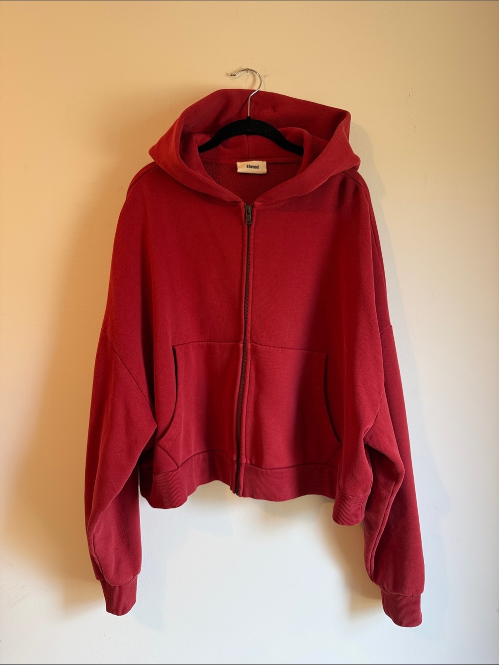 Elwood Cherry Red Full-Zip Rectangle Hoodie Sweatshirt, Size S